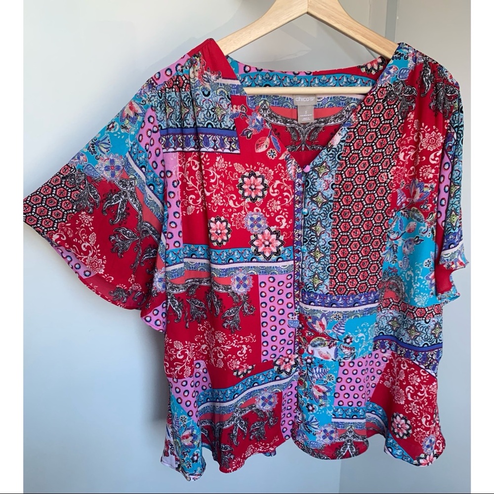 Chico’s • 3 • Patchwork Peplum Flutter Sleeve - image 2